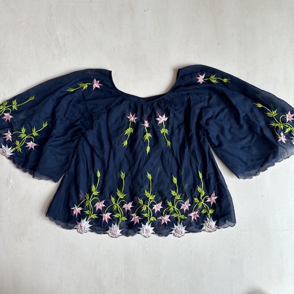 Navy Blue Embroidered Blouse - Picture 4 of 6